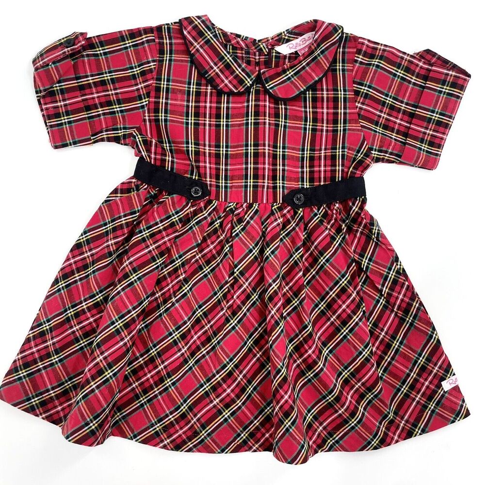 Ruffle Butts Collared sleeve plaid holiday dress, size 18-24 Months